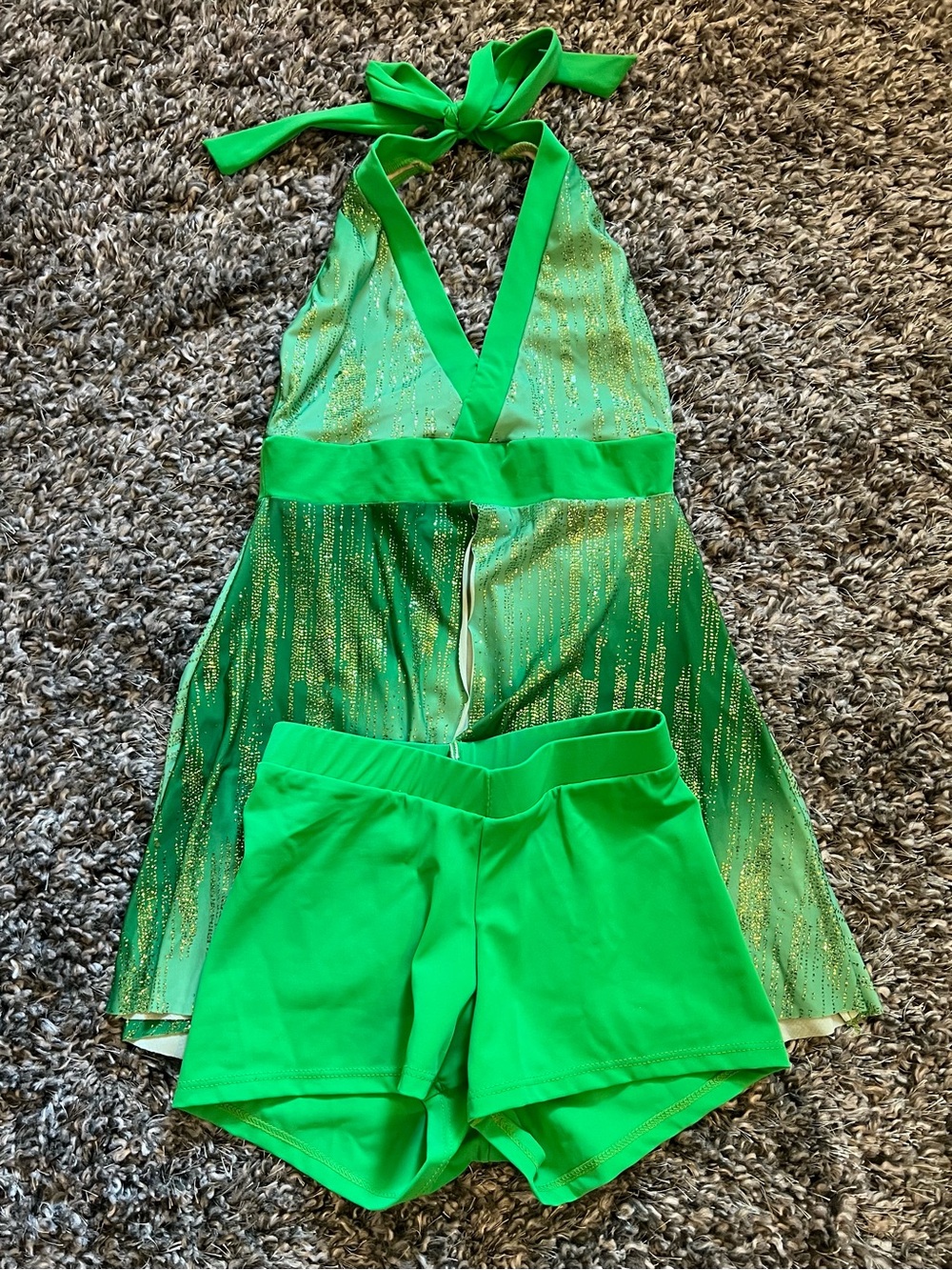 Jazz Dance Costume, Green Halter Dress with Matching Green Shorts - CL/AS